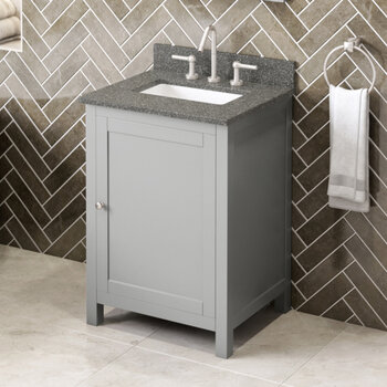 Jeffrey Alexander 24'' W Grey Astoria Single Vanity Cabinet Base with Boulder Cultured Marble Vanity Top and Undermount Rectangle Bowl