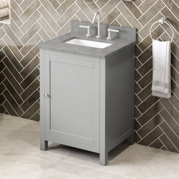 Jeffrey Alexander 24'' W Grey Astoria Single Vanity Cabinet Base with Steel Grey Cultured Marble Vanity Top and Undermount Rectangle Bowl