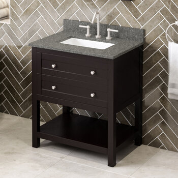 Jeffrey Alexander 30'' W Espresso Astoria Single Vanity Cabinet Base with Boulder Cultured Marble Vanity Top and Undermount Rectangle Bowl