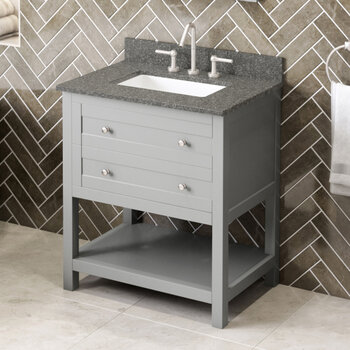 Jeffrey Alexander 30'' W Grey Astoria Single Vanity Cabinet Base with Boulder Cultured Marble Vanity Top and Undermount Rectangle Bowl