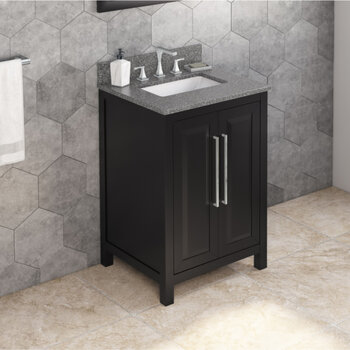 Jeffrey Alexander 24'' W Black Cade Single Vanity Cabinet Base with Boulder Cultured Marble Vanity Top and Undermount Rectangle Bowl