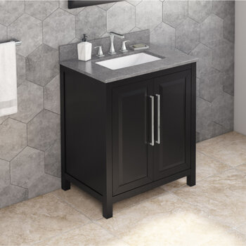 Jeffrey Alexander 30'' W Black Cade Single Vanity Cabinet Base with Steel Grey Cultured Marble Vanity Top and Undermount Rectangle Bowl