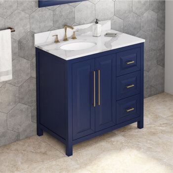 36" Hale Blue Cade Vanity, Left Offset, Calacatta Vienna Quartz Vanity Top with Undermount Oval Sink