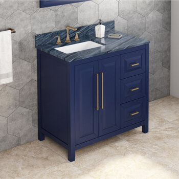 36" Hale Blue Cade Vanity, Left Offset, Grey Marble Vanity Top with Undermount Rectangle Sink