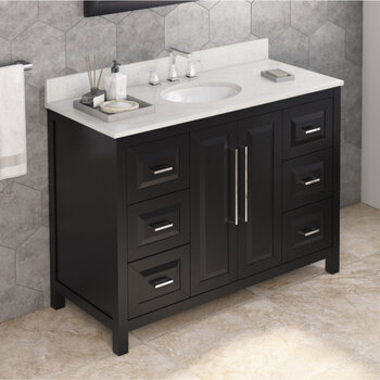 48" Black Cade Vanity, Arctic Stone Cultured Marble Vanity Top with Undermount Oval Sink