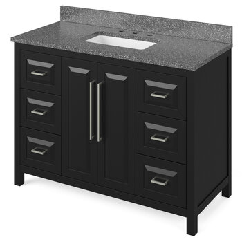 Jeffrey Alexander 48'' W Black Cade Vanity Cabinet Base with Boulder Cultured Marble Vanity Top and Undermount Rectangle Bowl, Product Angle View