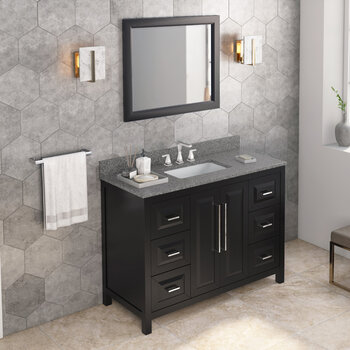 Jeffrey Alexander 48'' W Black Cade Vanity Cabinet Base with Boulder Cultured Marble Vanity Top and Undermount Rectangle Bowl, Installed View