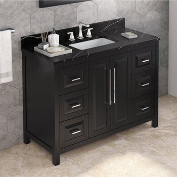 48" Black Cade Vanity, Calacatta Black Quartz Vanity Top with Undermount Rectangle Sink
