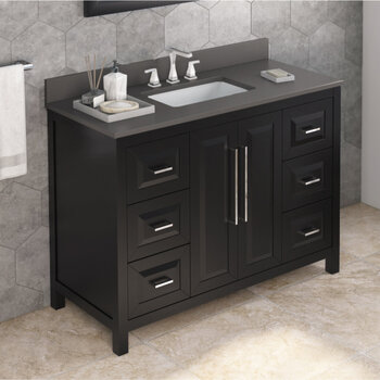 48" Black Cade Vanity, Grey Quartz Vanity Top with Undermount Rectangle Sink