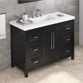 48" Black Cade Vanity, Lavante Cultured Marble Vessel Vanity Top with Integrated Rectangle Sink