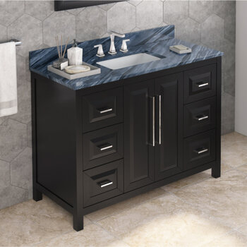 48" Black Cade Vanity, Grey Marble Vanity Top with Undermount Rectangle Sink
