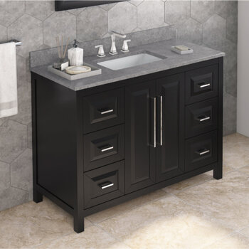 48" Black Cade Vanity, Steel Grey Cultured Marble Vanity Top with Undermount Rectangle Sink