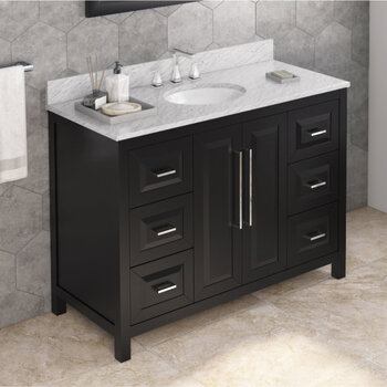 48" Black Cade Vanity, White Carrara Marble Vanity Top with Undermount Oval Sink