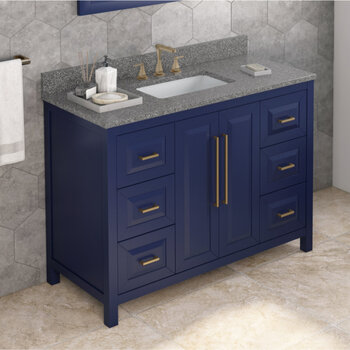 Jeffrey Alexander 48'' W Hale Blue Cade Single Vanity Cabinet Base with Boulder Cultured Marble Vanity Top and Undermount Rectangle Bowl