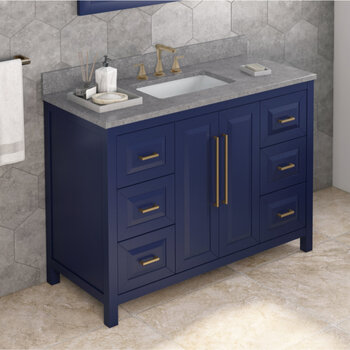 Jeffrey Alexander 48'' W Hale Blue Cade Single Vanity Cabinet Base with Steel Grey Cultured Marble Vanity Top and Undermount Rectangle Bowl