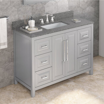 Jeffrey Alexander 48'' W Grey Cade Single Vanity Cabinet Base with Boulder Cultured Marble Vanity Top and Undermount Rectangle Bowl