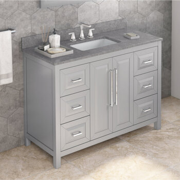 Jeffrey Alexander 48'' W Grey Cade Single Vanity Cabinet Base with Steel Grey Cultured Marble Vanity Top and Undermount Rectangle Bowl