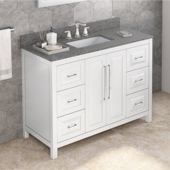 Jeffrey Alexander 48'' W White Cade Single Vanity Cabinet Base with Boulder Cultured Marble Vanity Top and Undermount Rectangle Bowl