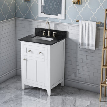 Jeffrey Alexander 24'' W White Chatham Single Vanity Cabinet Base with Black Granite Vanity Top and Undermount Rectangle Bowl