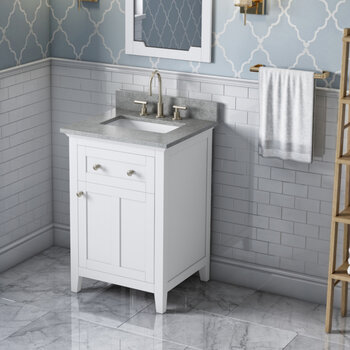 Jeffrey Alexander 24'' W White Chatham Single Vanity Cabinet Base with Steel Grey Cultured Marble Vanity Top and Undermount Rectangle Bowl