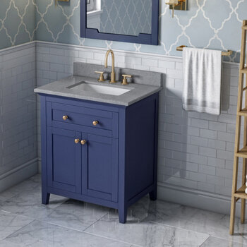 Jeffrey Alexander 30'' W Hale Blue Chatham Single Vanity Cabinet Base with Steel Grey Cultured Marble Vanity Top and Undermount Rectangle Bowl