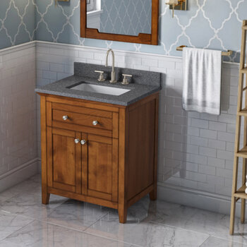Jeffrey Alexander 30'' W Chocolate Chatham Single Vanity Cabinet Base with Boulder Cultured Marble Vanity Top and Undermount Rectangle Bowl