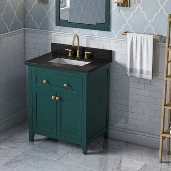 Jeffrey Alexander 30'' W Forest Green Chatham Single Vanity Cabinet Base with Black Granite Vanity Top and Undermount Rectangle Bowl