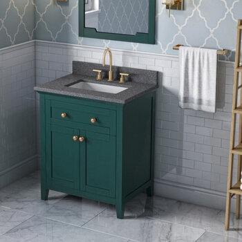 Jeffrey Alexander 30'' W Forest Green Chatham Single Vanity Cabinet Base with Boulder Cultured Marble Vanity Top and Undermount Rectangle Bowl