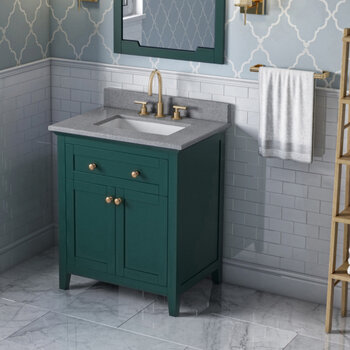 Jeffrey Alexander 30'' W Forest Green Chatham Single Vanity Cabinet Base with Steel Grey Cultured Marble Vanity Top and Undermount Rectangle Bowl