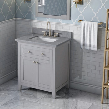 Jeffrey Alexander 30'' W Grey Chatham Single Vanity Cabinet Base with Steel Grey Cultured Marble Vanity Top and Undermount Rectangle Bowl