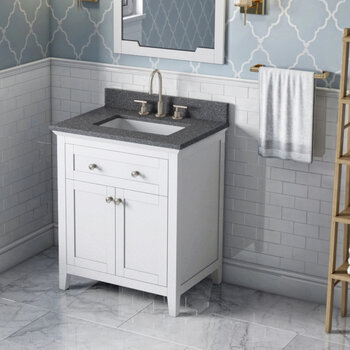 Jeffrey Alexander 30'' W White Chatham Single Vanity Cabinet Base with Boulder Cultured Marble Vanity Top and Undermount Rectangle Bowl