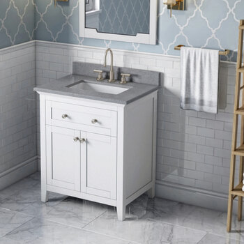 Jeffrey Alexander 30'' W White Chatham Single Vanity Cabinet Base with Steel Grey Cultured Marble Vanity Top and Undermount Rectangle Bowl