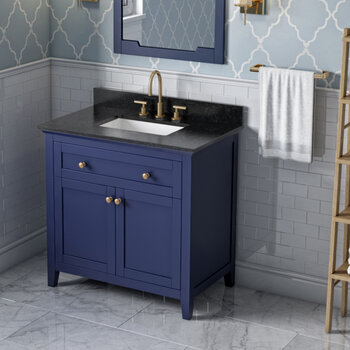 Jeffrey Alexander 36'' W Hale Blue Chatham Single Vanity Cabinet Base with Black Granite Vanity Top and Undermount Rectangle Bowl
