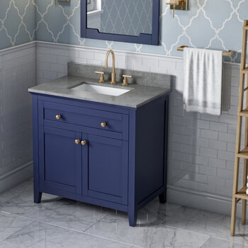 Jeffrey Alexander 36'' W Hale Blue Chatham Single Vanity Cabinet Base with Steel Grey Cultured Marble Vanity Top and Undermount Rectangle Bowl