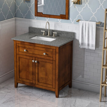 Jeffrey Alexander 36'' W Chocolate Chatham Single Vanity Cabinet Base with Boulder Cultured Marble Vanity Top and Undermount Rectangle Bowl