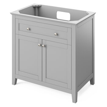 Jeffrey Alexander 36'' W Grey Chatham Vanity Cabinet Base with Black Granite Vanity Top and Undermount Rectangle Bowl, Cabinet Base View