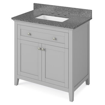 Jeffrey Alexander 36'' W Grey Chatham Vanity Cabinet Base with Boulder Cultured Marble Vanity Top and Undermount Rectangle Bowl, Product Angle View