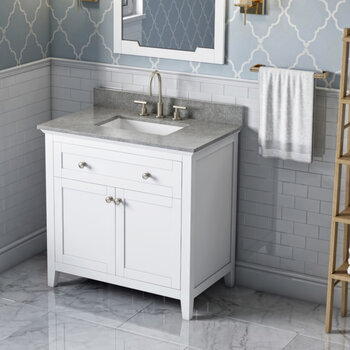 Jeffrey Alexander 36'' W White Chatham Single Vanity Cabinet Base with Steel Grey Cultured Marble Vanity Top and Undermount Rectangle Bowl