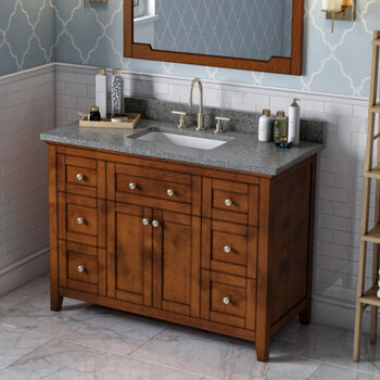 Jeffrey Alexander 48'' W Chocolate Chatham Single Vanity Cabinet Base with Boulder Cultured Marble Vanity Top and Undermount Rectangle Bowl