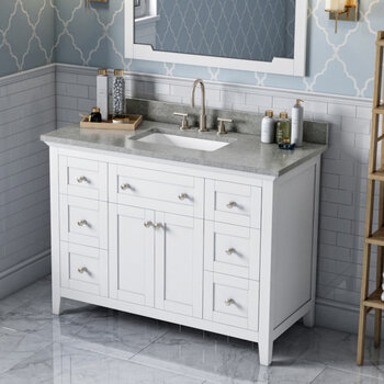 Jeffrey Alexander 48'' W White Chatham Single Vanity Cabinet Base with Steel Grey Cultured Marble Vanity Top and Undermount Rectangle Bowl