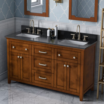 60" Chocolate Chatham Vanity, Double Sink Black Granite Vanity Top with (2x) Undermount Rectangle Sinks