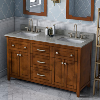 60" Chocolate Chatham Vanity, Double Sink Steel Grey Cultured Marble Vanity Top with (2x) Undermount Rectangle Sinks