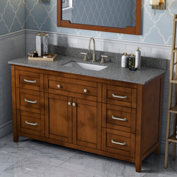 Jeffrey Alexander 60'' W Chocolate Chatham Single Vanity Cabinet Base with Boulder Cultured Marble Vanity Top and Undermount Rectangle Bowl