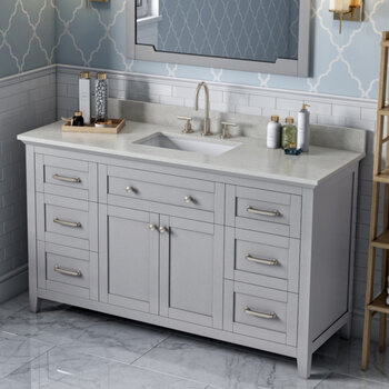 60" Grey Chatham Vanity, Arctic Stone Cultured Marble Vanity Top with Undermount Rectangle Sink