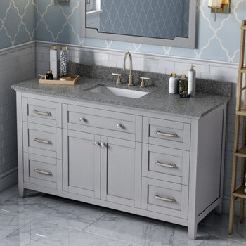 Jeffrey Alexander 60'' W Grey Chatham Single Vanity Cabinet Base with Boulder Cultured Marble Vanity Top and Undermount Rectangle Bowl