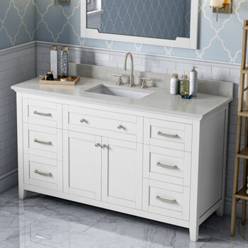 60" White Chatham Vanity, Arctic Stone Cultured Marble Vanity Top with Undermount Rectangle Sink