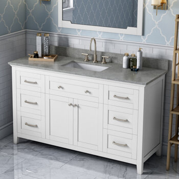 Jeffrey Alexander 60'' W White Chatham Single Vanity Cabinet Base with Steel Grey Cultured Marble Vanity Top and Undermount Rectangle Bowl