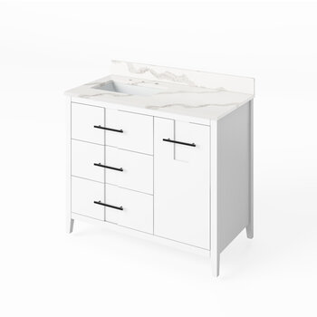 Jeffrey Alexander Katara 42'' W White Vanity w/ Left Offset, Calacatta Quartz Top, Rectangle Bowl