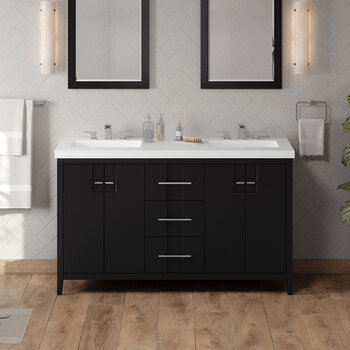 Jeffrey Alexander Katara 60'' Black Double Bowl Vanity with Lavante Cultured Marble Vessel Vanity Top and Two Integrated Rectangle Bowls