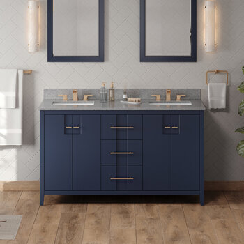 Jeffrey Alexander Katara 60'' Hale Blue Double Bowl Vanity with Steel Grey Cultured Marble Vanity Top and Two Undermount Rectangle Bowls